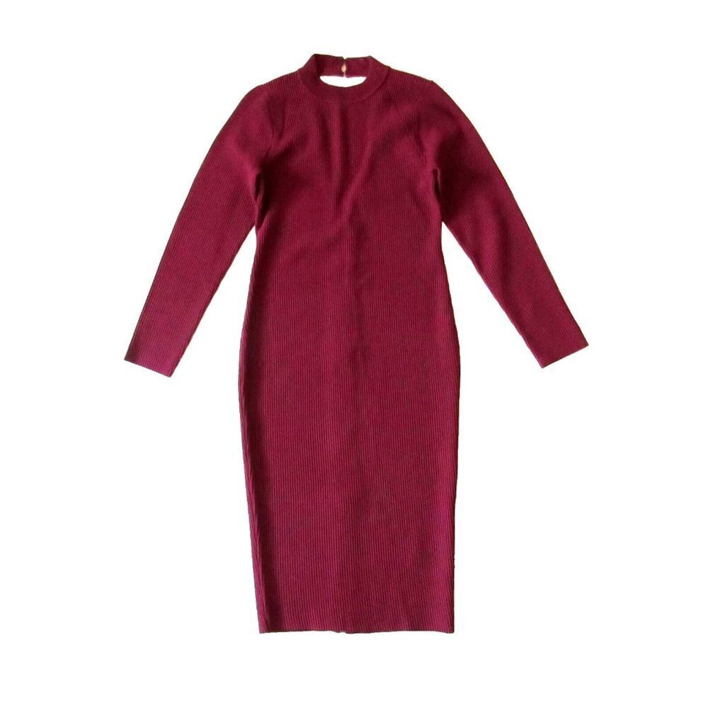 NWT Rebecca Minkoff Magri in Wine Ribbed Knit Cutout Zip Back Dress L $228 - Picture 3 of 8